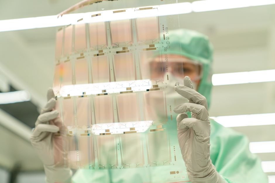 Silicon wafers in a semiconductor cleanroom