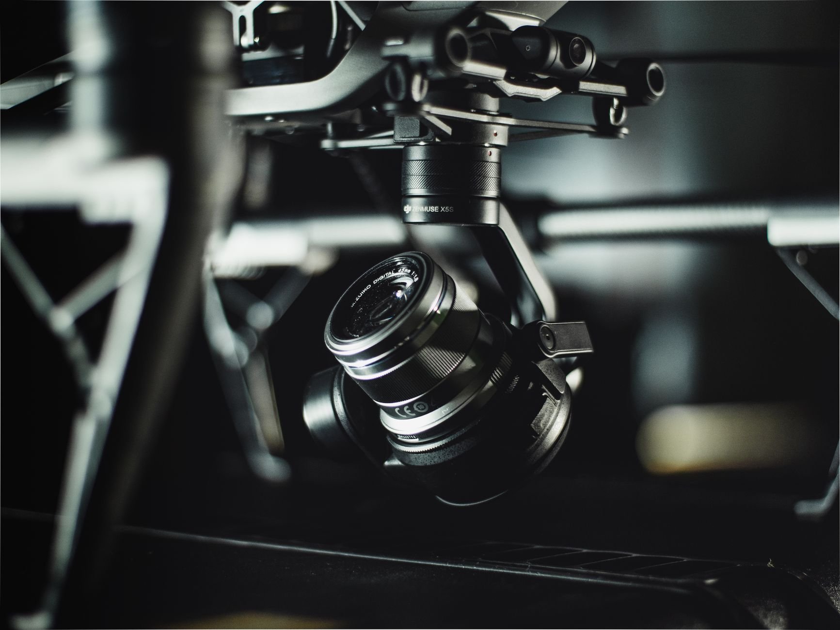 Drone gimbal camera payload mounted on a multirotor UAV